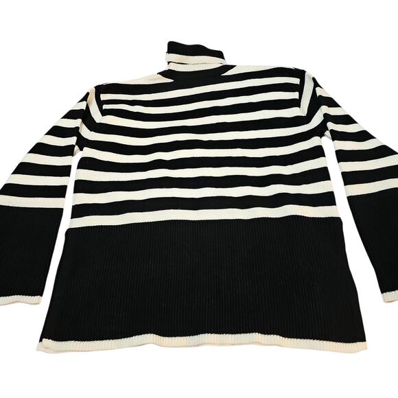 NWOT Black & White Striped Mock Neck Sweater Womens Large Oversized Fit - Picture 7 of 8